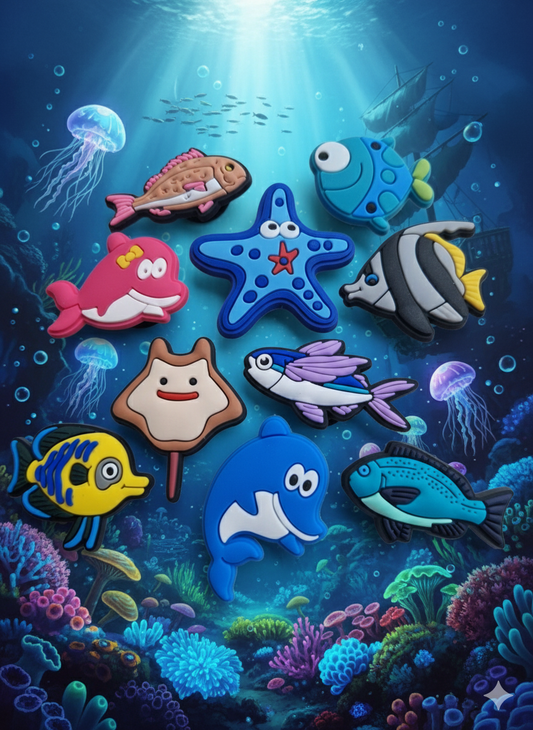 Set Of Sealife Underwater Creatures Croc Charms - 10pcs